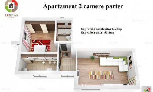 Apartament 2 camere 53,4 mp